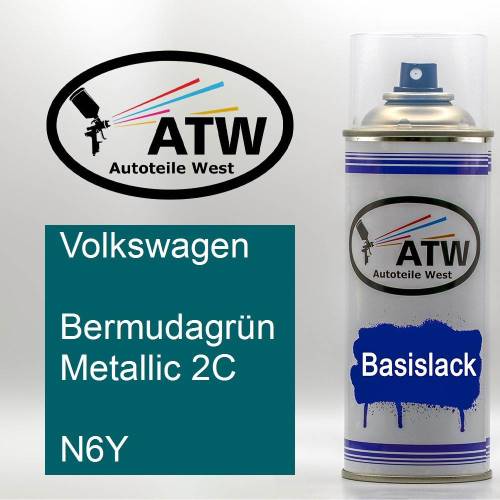 Volkswagen, Bermudagrün Metallic 2C, N6Y: 400ml Sprühdose, von ATW Autoteile West.